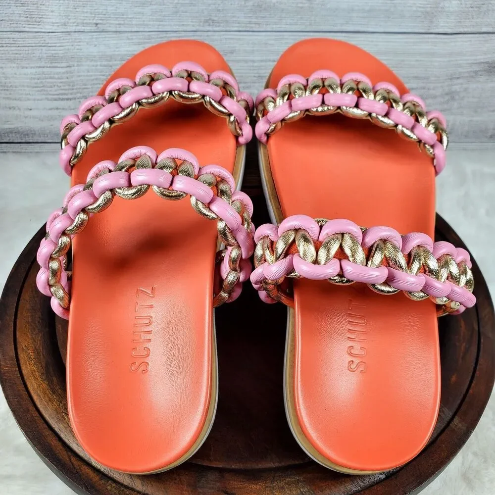 Schutz Juliet Sport Coral Braided Detail Slip On Open Toe Low Heel Sandals Sz 8B - Picture 6 of 9